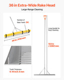 Darrahopens Home & Garden > Garden Tools > Lawn Rollers VEVOR Landscape Rake, 914 mm Wide Head 2590 mm Handle, Large Heavy Duty Aluminum Landscaping Leaf Rake Tool, Asphalt Level for Loosening Soil, Garden & Yard, Pond Gravel & Beach Lawn Care, 15.8m Rope