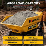 BAUMR-AG 48V Battery Powered Wheelbarrow, 200L Bucket, 1000W Brushless Electric Motor, 280kg Capacity, 8hr Max Runtime In Australia - Darrahopens