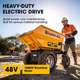 BAUMR-AG 48V Battery Powered Wheelbarrow, 200L Bucket, 1000W Brushless Electric Motor, 280kg Capacity, 8hr Max Runtime In Australia - Darrahopens