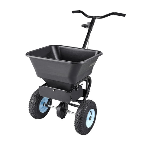 Darrahopens Home & Garden > Garden Tools > Spreaders & Wheelbarrows VEVOR Lawn Spreader, 100LBS Capacity, Walk-Behind Push Spreader, 0-9.8ft Spreading Width, 13 in All Terrain Pneumatic Tires, Fertilizer Spreaders with Hopper Grate, for Seed Salt Ice Melt