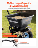 Darrahopens Home & Garden > Garden Tools > Spreaders & Wheelbarrows VEVOR Lawn Spreader, 100LBS Capacity, Walk-Behind Push Spreader, 0-9.8ft Spreading Width, 13 in All Terrain Pneumatic Tires, Fertilizer Spreaders with Hopper Grate, for Seed Salt Ice Melt