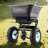 Darrahopens Home & Garden > Garden Tools > Spreaders & Wheelbarrows VEVOR Lawn Spreader, 100LBS Capacity, Walk-Behind Push Spreader, 0-9.8ft Spreading Width, 13 in All Terrain Pneumatic Tires, Fertilizer Spreaders with Hopper Grate, for Seed Salt Ice Melt