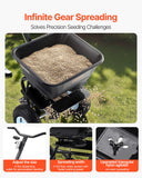 Darrahopens Home & Garden > Garden Tools > Spreaders & Wheelbarrows VEVOR Lawn Spreader, 100LBS Capacity, Walk-Behind Push Spreader, 0-9.8ft Spreading Width, 13 in All Terrain Pneumatic Tires, Fertilizer Spreaders with Hopper Grate, for Seed Salt Ice Melt