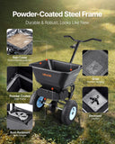 Darrahopens Home & Garden > Garden Tools > Spreaders & Wheelbarrows VEVOR Lawn Spreader, 100LBS Capacity, Walk-Behind Push Spreader, 0-9.8ft Spreading Width, 13 in All Terrain Pneumatic Tires, Fertilizer Spreaders with Hopper Grate, for Seed Salt Ice Melt