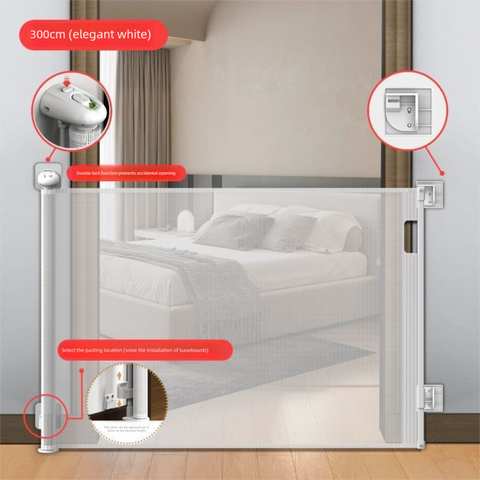Darrahopens Home & Garden > Gate Openers > Fence & Gate Accessories White Retractable Baby Safety Gate and Pet Barrier Extra Wide 300cm for Stairs and Doorways No Drill Mesh In-Home Protection Solution for Local Families