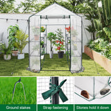 Darrahopens Home & Garden > Greenhouses > Greenhouses & Accessories Greenhouse Walk-In Tunnel 3 Tier Planting Shelves 143x143x195cm Strong Stability with PE Cover Roll-up Zipper Door and Window for Outdoor Vegetable Plants
