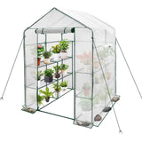 Darrahopens Home & Garden > Greenhouses > Greenhouses & Accessories Greenhouse Walk-In Tunnel 3 Tier Planting Shelves 143x143x195cm Strong Stability with PE Cover Roll-up Zipper Door and Window for Outdoor Vegetable Plants