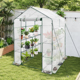 Darrahopens Home & Garden > Greenhouses > Greenhouses & Accessories Greenhouse Walk-In Tunnel 3 Tier Planting Shelves 143x143x195cm Strong Stability with PE Cover Roll-up Zipper Door and Window for Outdoor Vegetable Plants