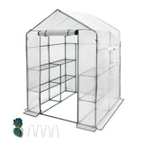 Darrahopens Home & Garden > Greenhouses > Greenhouses & Accessories Greenhouse Walk-In Tunnel 3 Tier Planting Shelves 143x143x195cm Strong Stability with PE Cover Roll-up Zipper Door and Window for Outdoor Vegetable Plants