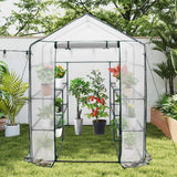 Darrahopens Home & Garden > Greenhouses > Greenhouses & Accessories Greenhouse Walk-In Tunnel 3 Tier Planting Shelves 143x143x195cm Strong Stability with PE Cover Roll-up Zipper Door and Window for Outdoor Vegetable Plants