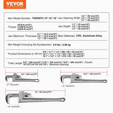 Darrahopens Home & Garden > Greenhouses > Greenhouses & Accessories VEVOR 3-Piece Pipe Wrench Set, 10" 14" 18" Aluminum Straight Pipe Wrench, Adjustable Plumbing Wrench, with High Strength Jaw and Ergonomic Handle, Hangable Design, for Water Pipes, Automotive Repairs