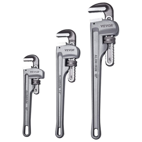 Darrahopens Home & Garden > Greenhouses > Greenhouses & Accessories VEVOR 3-Piece Pipe Wrench Set, 10" 14" 18" Aluminum Straight Pipe Wrench, Adjustable Plumbing Wrench, with High Strength Jaw and Ergonomic Handle, Hangable Design, for Water Pipes, Automotive Repairs