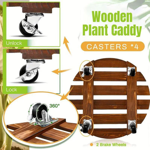 Darrahopens Home & Garden > Greenhouses > Greenhouses & Accessories Wooden Round Universal Wheel Planter Base Tray Mobile Planter Stand for Garden