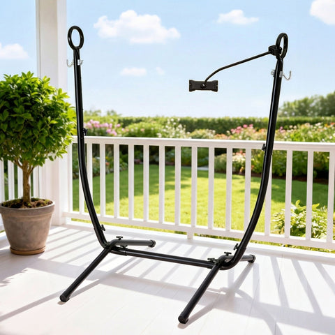 Darrahopens Home & Garden > Hammocks > Hammocks & Accessories Gardeon Hammock Chair Stand Iron Frame w/ Phone Holder Black