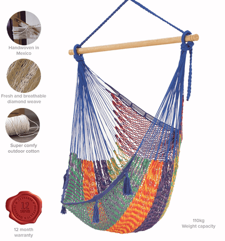 darrahopens Home & Garden > Hammocks Mayan Legacy Extra Large Outdoor Cotton Mexican Hammock Chair in Mexicana Colour