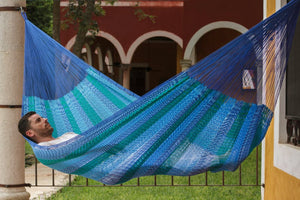darrahopens Home & Garden > Hammocks Mayan Legacy Jumbo Plus Size Nylon Mexican Hammock in Caribe Colour
