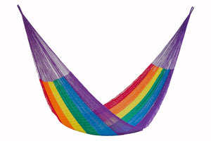 darrahopens Home & Garden > Hammocks Mayan Legacy Jumbo Plus Size Nylon Mexican Hammock in Rainbow Colour