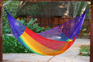 darrahopens Home & Garden > Hammocks Mayan Legacy Jumbo Size Cotton Mexican Hammock in Rainbow Colour