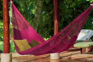 Darrahopens Home & Garden > Hammocks Mayan Legacy King Size Outdoor Cotton Mexican Hammock in Mexican Pink Colour