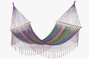 darrahopens Home & Garden > Hammocks Mayan Legacy King Size Outdoor Cotton Mexican Resort Hammock With Fringe in Colorina Colour
