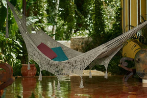 Darrahopens Home & Garden > Hammocks Mayan Legacy Queen Size Deluxe Outdoor Cotton Mexican Hammock in Dream Sands Colour