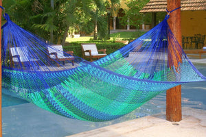 darrahopens Home & Garden > Hammocks Mayan Legacy Queen Size Outdoor Cotton Mexican Hammock in Caribe Colour