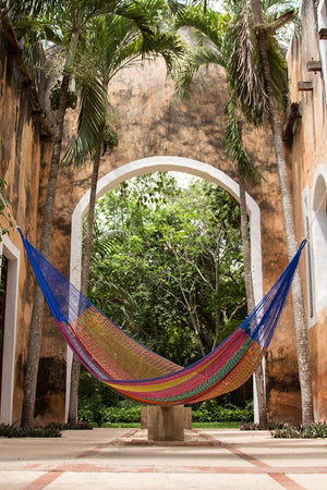 darrahopens Home & Garden > Hammocks Mayan Legacy Single Size Cotton Mexican Hammock in Mexicana Colour