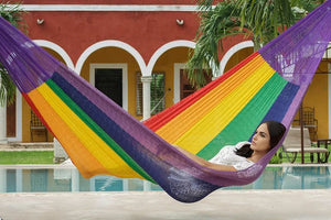 Darrahopens Home & Garden > Hammocks Mayan Legacy Single Size Cotton Mexican Hammock in Rainbow Colour