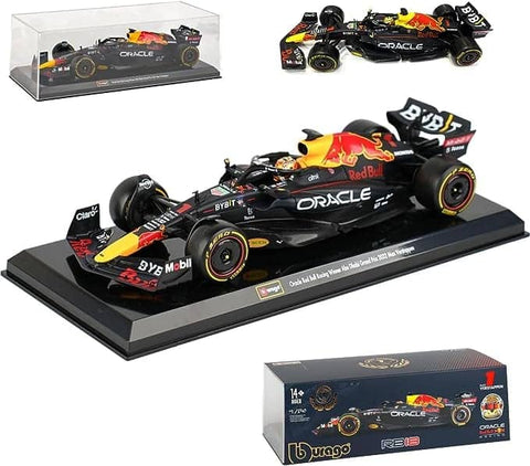 Darrahopens Home & Garden > Hobbies 2022 F1 Drivers World Champion Max Verstappen Oracle Red Bull Honda Racing RB18 Limited Edition Winner Abu Dhabi Grand Prix Bburago Diecast Car Model with Driver Helmet, Acrylic Display Case & Car Base 1:24 Scale Size