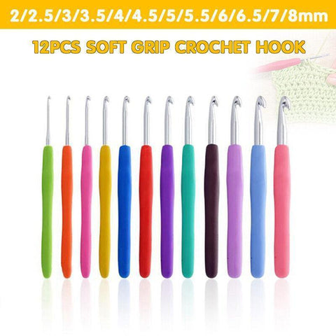 Darrahopens Home & Garden > Hobbies > Arts & Crafts 12PCS Crochet Hook Set Soft Grip Colourful Aluminium Knitting Needles 2mm to 8mm