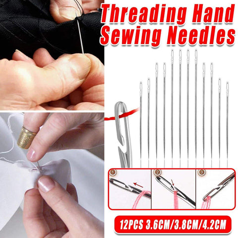 Darrahopens Home & Garden > Hobbies > Arts & Crafts 12PCS Easy Self Threading Hand Sewing Needles Assorted Sizes for DIY Stitching