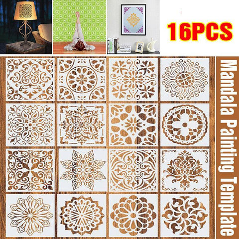 Darrahopens Home & Garden > Hobbies > Arts & Crafts 16 Pack Mandala Painting Stencils Drawing Dot Templates For Floor Wall DIY Decor