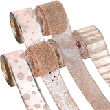 Darrahopens Home & Garden > Hobbies > Arts & Crafts 6 Rolls - Sparkling Gold Silk - Suitable for Christmas Trees, Gift Bows, DIY Crafts, Wreaths & Home Decor - 1.5" Wide x 19" Long (Rose Gold)