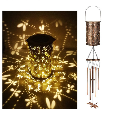 Darrahopens Home & Garden > Hobbies > Arts & Crafts Dragonfly Solar Wind Chime Lantern with Iron Art Projection Waterproof Decorative Light for Garden and Local Home Landscapes Elegant Outdoor Illumination Solution