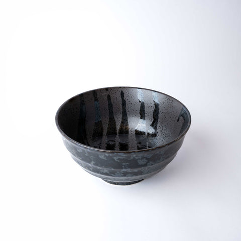 Darrahopens Home & Garden > Hobbies > Arts & Crafts Udon Bowl Fluted 17cm Gloss Black Stripes On Gunmetal Glaze