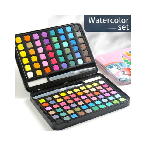 Darrahopens Home & Garden > Hobbies > Arts & Crafts Water paint colour set with brush metal case Portable 60 PCs Concentrated block - Blue