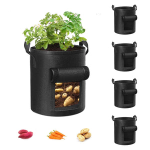 Darrahopens Home & Garden > Home & Garden Others 5-Pack 10 Gallons Plant Grow Bag Potato Container Pots with Handles Garden Planter Black