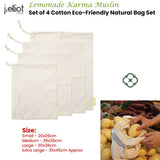 Darrahopens Home & Garden > Home & Garden Others J Elliot Home Lemonade Karma Set of 4 Cotton Eco-Friendly Natural Muslin Storage Bag Set