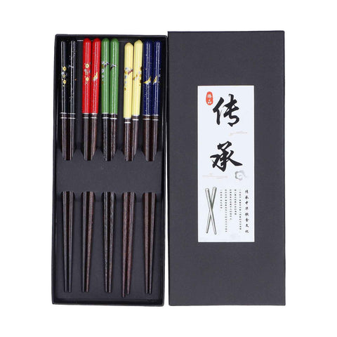 Darrahopens Home & Garden > Home Office Accessories > Calendars, Organisers & Planners 5 Pairs Chopsticks Wood Reusable Butterfly Flower Printing Gift Box Pointed Chopsticks for Restaurant Hotel In Australia - Darrahopens
