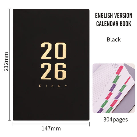 Darrahopens Home & Garden > Home Office Accessories > Calendars, Organisers & Planners Agenda 2026 - Daily Agenda - A5 Format - 1 Day per Page - 304 Pages - [Black] - Hardcover