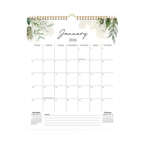 Darrahopens Home & Garden > Home Office Accessories > Calendars, Organisers & Planners Calendar 2026 - Hangable 12 Months - Calendar - With wire-o-binding - Yearly calendar - Monthly planner - Wall calendar - 37 x 30cm - Green branches and leaves