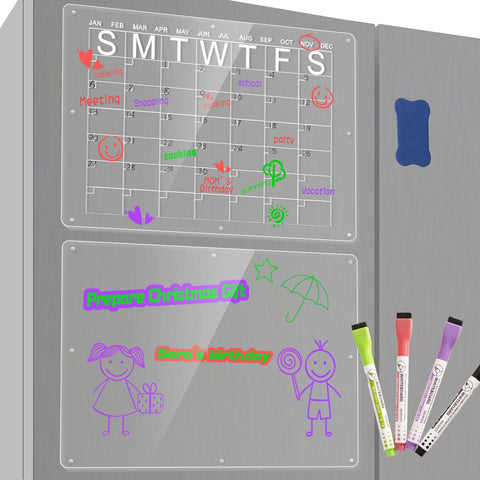 Darrahopens Home & Garden > Home Office Accessories > Calendars, Organisers & Planners Magnetic Acrylic Fridge Calendar & Memo Board Set - Dry Erase Planner with Markers & Eraser(43*30cm 3mm)