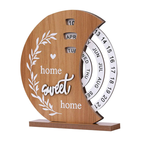 Darrahopens Home & Garden > Home Office Accessories > Calendars, Organisers & Planners Rustic Wooden Perpetual Calendar, Moon Shape Desk and Home Decor, 20 x 18 cm