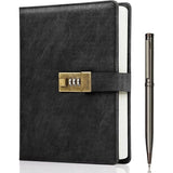 Darrahopens Home & Garden > Home Office Accessories > Calendars, Organisers & Planners Vintage Lock Diary with Password Protection, A5 PU Leather Journal, 22 x 14.7 cm, 240 Pages, Includes Pen and Gift Box
