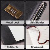 Darrahopens Home & Garden > Home Office Accessories > Calendars, Organisers & Planners Vintage Lock Diary with Password Protection, A5 PU Leather Journal, 22 x 14.7 cm, 240 Pages, Includes Pen and Gift Box