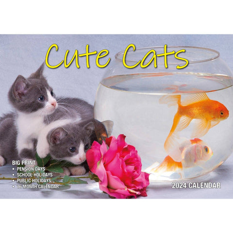 Darrahopens Home & Garden > Home Office Accessories Cute Cats - 2024 Rectangle Wall Calendar 16 Months Planner Animal Pets Photos