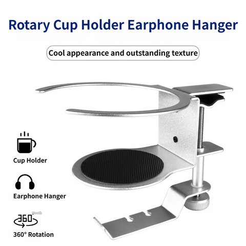Darrahopens Home & Garden > Home Office Accessories > Desk Accessories 2-in-1 Under-Desk Metal Headphone Hanger &  Anti-Spill Cup Holder - No-Drill Heavy-Duty Desk Adjustable Clamp and 360° Swivel Hook