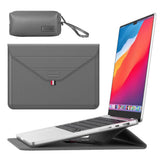 Darrahopens Home & Garden > Home Office Accessories > Desk Accessories 3-in-1 PU Leather Laptop Sleeve with Stand & Mouse Pad + Accessory Pouch(Gray)