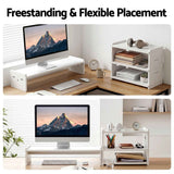 Darrahopens Home & Garden > Home Office Accessories > Desk Accessories Artiss Monitor Stand and 3-Tier Desk Organiser 2-in-1 Modular Computer Monitor Riser PVC Desktop Shelf Holds 20kg for Office Students Gaming