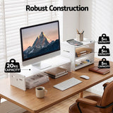 Darrahopens Home & Garden > Home Office Accessories > Desk Accessories Artiss Monitor Stand and 3-Tier Desk Organiser 2-in-1 Modular Computer Monitor Riser PVC Desktop Shelf Holds 20kg for Office Students Gaming